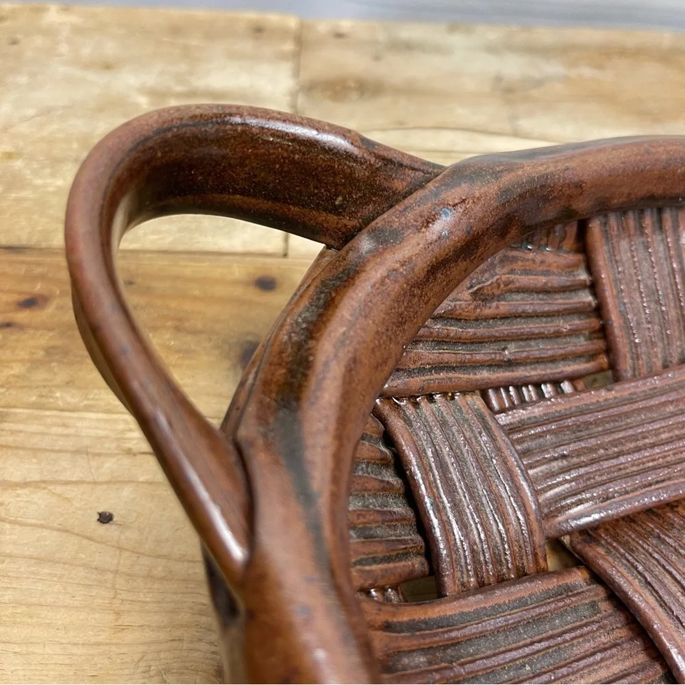 Parmentier Decors Woven Basketweave Ceramic Platter Vintage‎ Studio Pottery